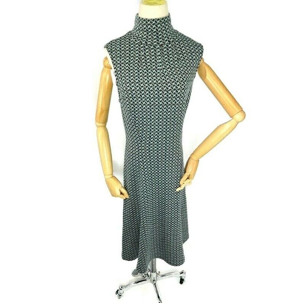 Diane‎ Von Furstenberg Blue Brown Midi Dress Size 12 Geometric Sleeveless Mock